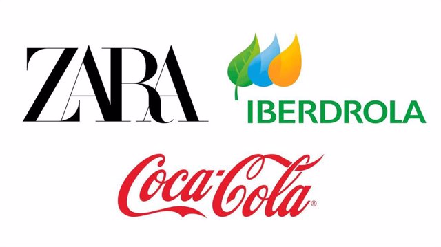 Logos de Zara, Iberdrola y Coca-Cola.