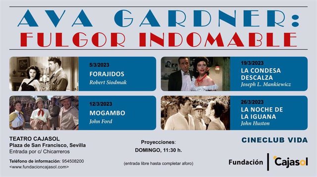 Cartel del ciclo 'Ava Gardner: Fulgor indomable', en la Fundación Cajasol.
