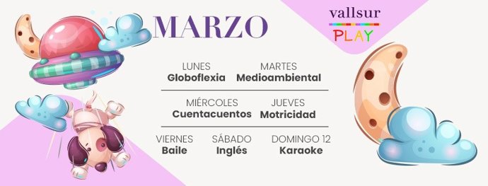 Cartel promocional de la programación de la primavera en la ludoteca de Vallsur