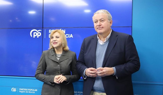 El portavoz de Transportes del PP en el Senado, Francisco Bernabé, acompañado por su homóloga, Violante Tomás