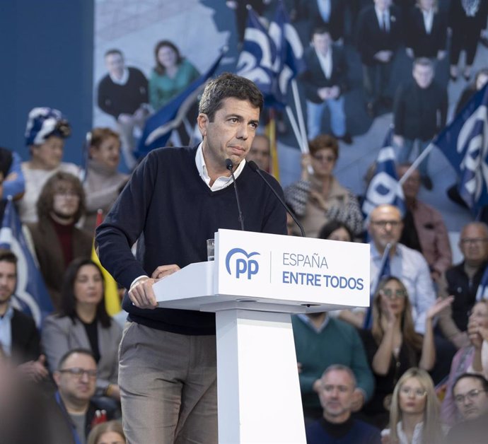 El presidente del PPCV, Carlos Mazón, durante su discurso en la 26 Intermunicipal del PP celebrada en Valncia.