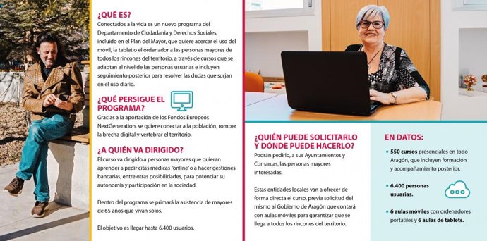 Folleto informativo sobre el programa de digitalización 'Conectados a la vida'.