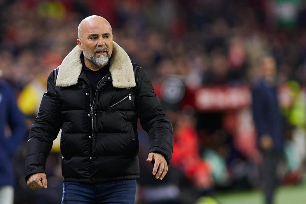 Jorge Sampaoli, head coach of Sevilla FC, looks on during the spanish league, La Liga Santander, football match played between Sevilla FC and CA Osasuna at Ramon Sanchez Pizjuan stadium on February 26, 2023, in Sevilla, Spain.