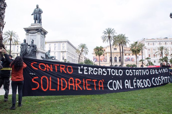 February 24, 2023, Rome, Italy: Sit-in in Rome in front of Palace of Justice organized by anarchists to ask for revocation of 41-bis prison regime for the anarchist Alfredo Cospito