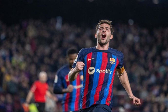 Sergi Roberto of FC Barcelona celebrates a goal during La Liga match, football match played between FC Barcelona and Cadiz CF at Spotify Camp Nou on February 19, 2023 in Barcelona, Spain.