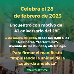 Cartel del encuentro convocado en Málaga el 4 de marzo de 2023 a favor de "la unidad de la izquierda andaluza".