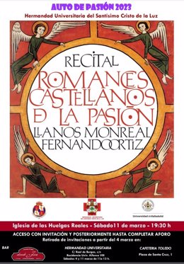 Hermandad del Cristo de la Luz de Valladolid celebra el próximo sábado el recital 'Romances Castellano de la Pasión'
