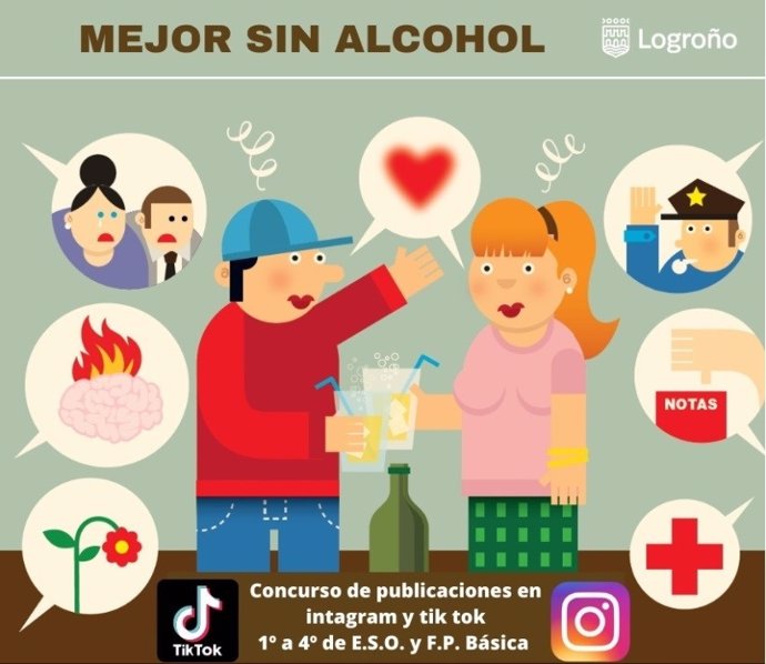 El Ayuntamiento de Logroño organiza el primer concurso 'Mejor sin alcohol' de vídeos para Tik Tok o Instagram dirigido al alumnado de 1 a 4 de la ESO y de FP de los centros escolares de la ciudad