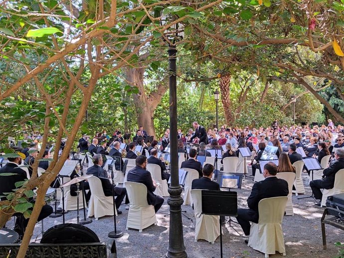 La Banda Municipal de Música de Málaga en el Jardín Botánico Histórico La Concepción en una imagen de archivo