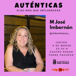 Maria José Imbernón, próxima invitada al ciclo 'Auténticas', el próximo jueves en Torre Pacheco