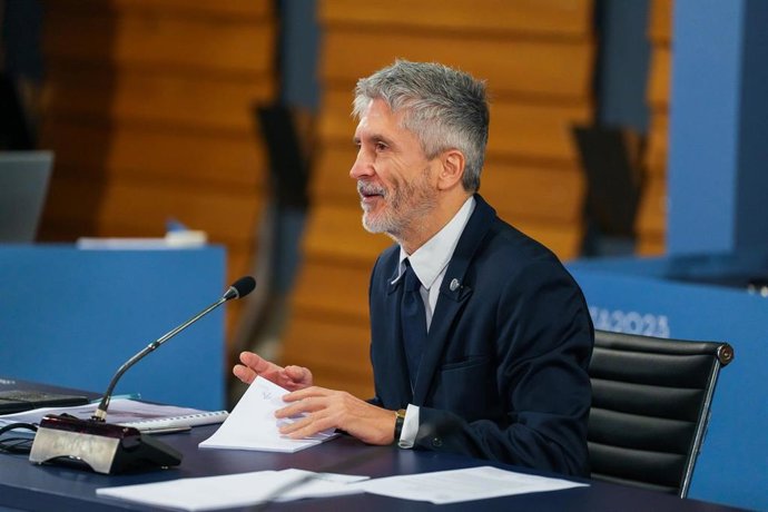 El ministro del Interior, Fernando Grande-Marlaska, en la reunión del MED5.