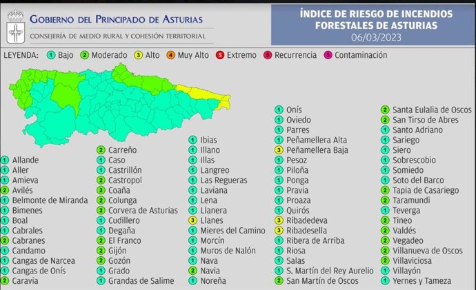 Mapara de riesgos de incendio forestal.