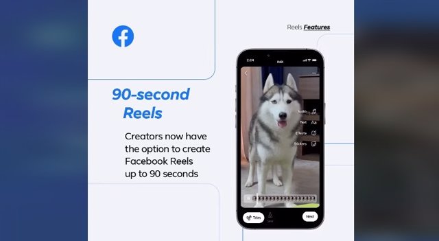 Facebook actualiza los 'reels' para aumentar su duración hasta 90 segundos.