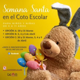 Cartel con la información para la solicitud de las plazas en el Coto Escolar para las vacaciones de Semana Santa.