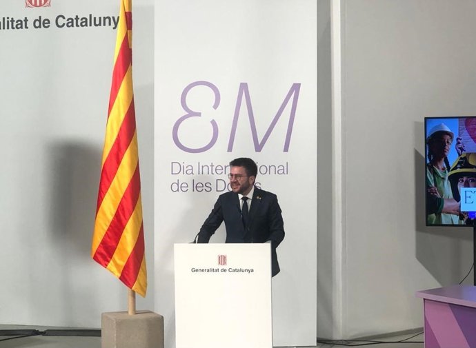 El presidente Pere Aragons en el acto del 8M de la Generalitat a 6 de marzo de 2023