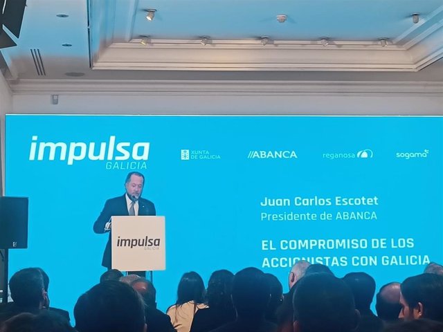 El presidente de Abanca, Juan Carlos Escotet, durante la presentación del proyecto Impulsa Galicia.