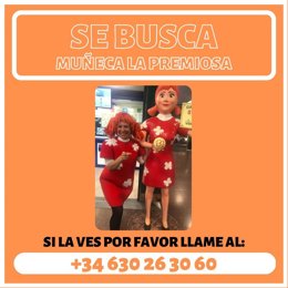 La administración de lotería de La Premiosa pide ayuda para encontrar a su muñeca sustraída.