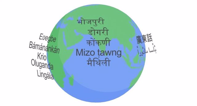Representación del planeta Tierra y algunos de los idiomas hablados en él