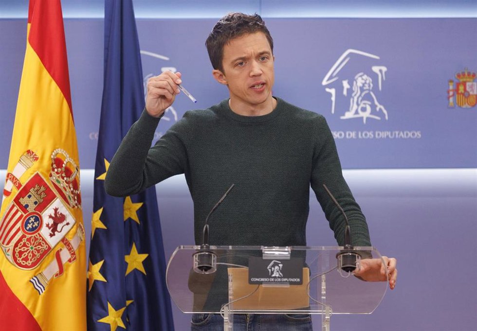 El líder de Más País, Iñigo Errejón, durante una rueda de prensa anterior a la reunión de la Junta de Portavoces, en el Congreso de los Diputados