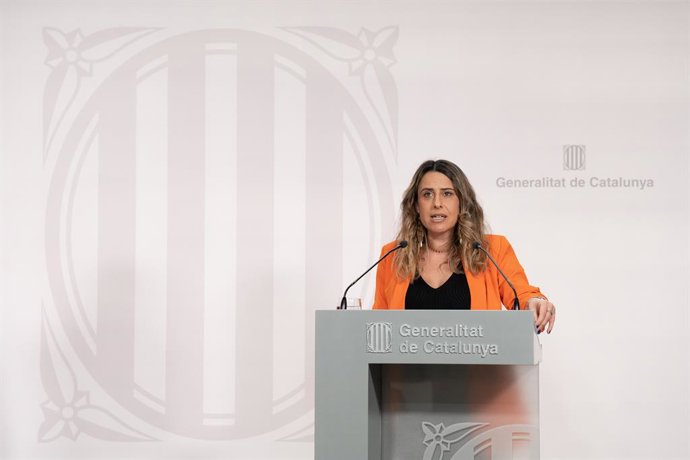 La portavoz del Govern, Patrícia Plaja, ofrece una rueda de prensa tras el Consell Executiu semanal, en el Palau de la Generalitat, a 7 de marzo de 2023, en Barcelona, Catalunya (España). Durante la rueda de prensa, la consellera de Igualdad y Feminismo