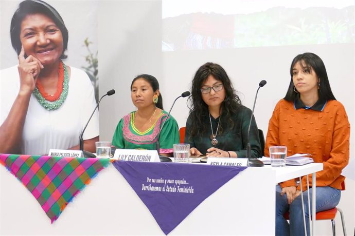 Las tres activistas de los derechos de la mujer y defensa del medio ambiente de izquierda a derecha: Maria Felicita López,  Lily Calderón y Keyla Canales.