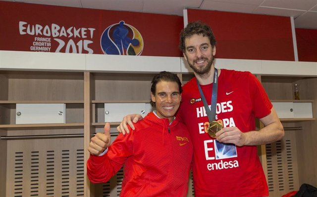 Archivo - Pau Gasol Y Rafa Nadal, Final Eurobasket 2015.