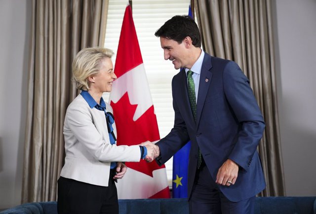 Archivo - 21 September 2022, US, New York: Prime Minister of Canada Justin Trudeau (R) meets with European Commission President Ursula von der Leyen on the sidelines of the 77th United Nations General Assembly. Photo: Sean Kilpatrick/Canadian Press via ZU