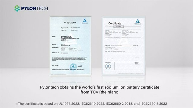 Pylontech Obtains the World's First Sodium Ion Battery Certificate from TÜV Rheinland
