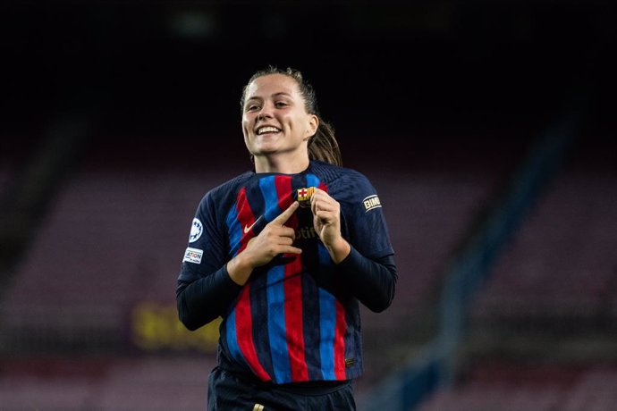 Archivo - Claudia Pina of FC Barcelona celebrates a goal during UEFA Women Champions League, football match played between FC Barcelona and Bayern Munich at Spotify Camp Nou on November 24, 2022 in Barcelona, Spain.