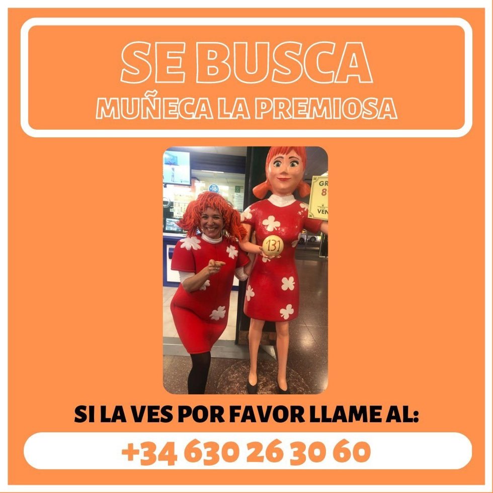 La administración de lotería de La Premiosa pide ayuda para encontrar a su muñeca sustraída.