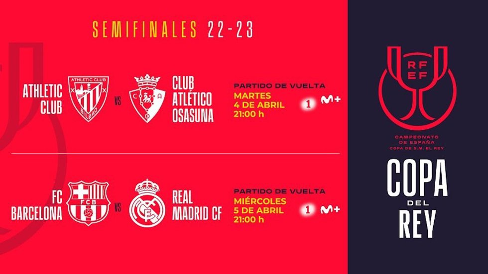 Nuevos horarios para los partidos de vuelta de las semifinales de la Copa del Rey 2023
