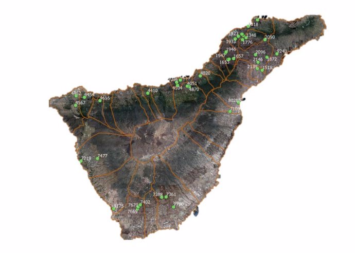 Ubicación de las paradas de guaguas repartidas por toda la isla de Tenerife