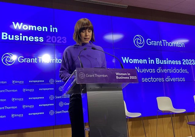 La ministra de Ciencia e Innovación, Diana Morant, en la clausura institucional de un encuentro organizado por Grant Thornton por el Día Internacional de la Mujer, este 8 de marzo, en Madrid