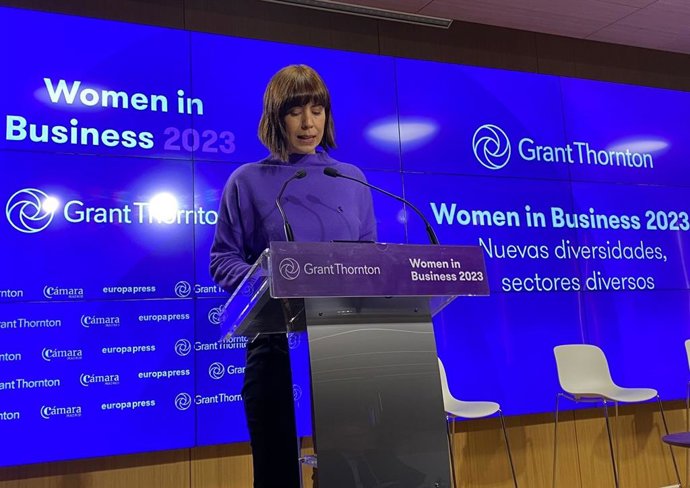 La ministra de Ciencia e Innovación, Diana Morant, en la clausura institucional de un encuentro organizado por Grant Thornton por el Día Internacional de la Mujer, este 8 de marzo, en Madrid