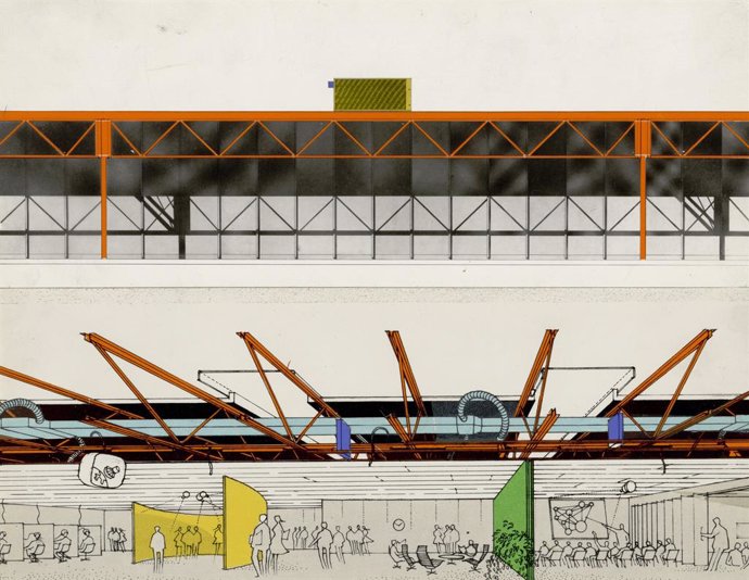 Dibujo para el proyecto de Comprehensive School, Newport, Gwent, Gales, Reino Unido, 1967