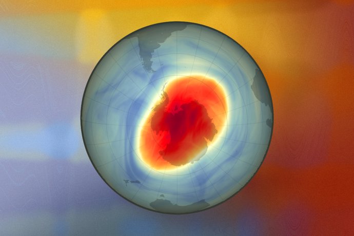 Este mapa muestra el tamaño y la forma del agujero de ozono sobre el Polo Sur el 5 de octubre de 2022.