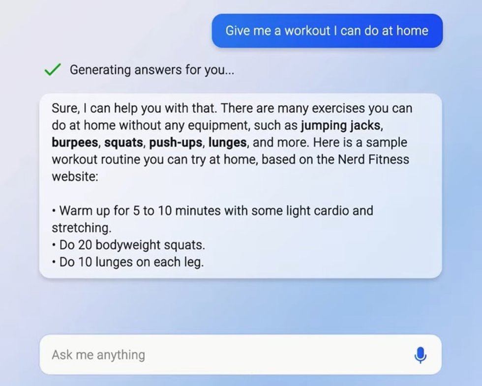 Sesión con el chatbot de Bing