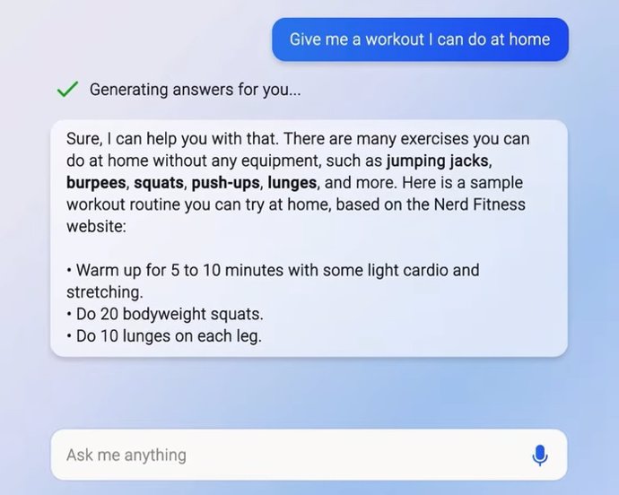 Sesión con el chatbot de Bing