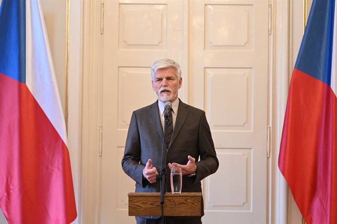 13 February 2023, Czech Republic, Lany: President-elect of the Czech Republic Petr Pavel speaks to the media as he arrives to attend a meeting with President of the Czech Republic Milos Zeman. Photo: Kamaryt Michal/CTK/dpa