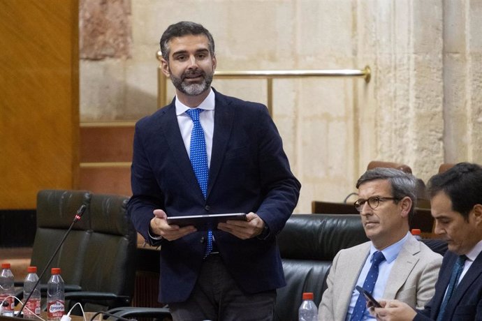 El consejero de Sostenibilidad durante su intervención en el Parlamento andaluz.