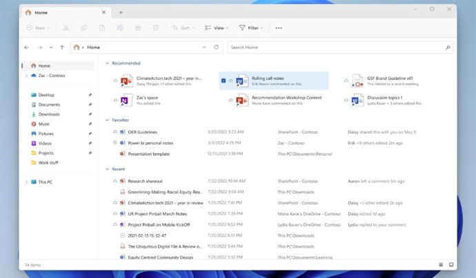 Apartado de recomendaciones dentro del explorador de archivos de Windows 11