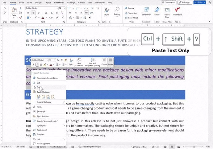 Microsoft introduce un atajo de pegado en Word