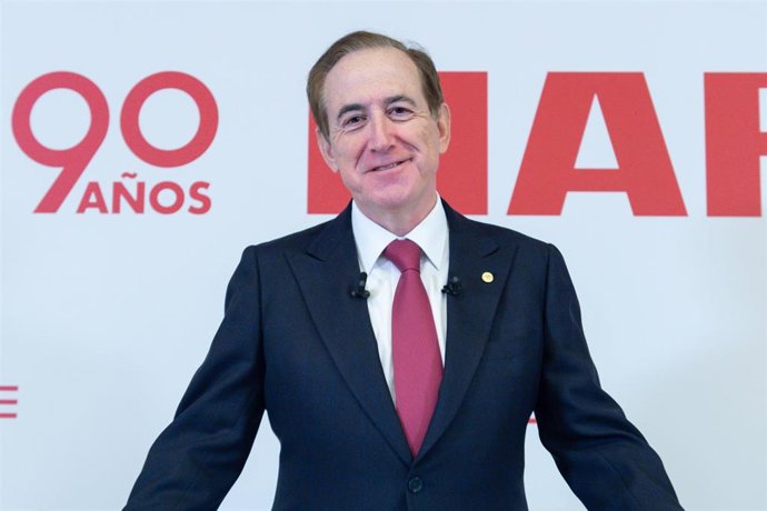 El presidente de Mapfre, Antonio Huertas, posa durante la presentación de los resultados anuales de 2022, en el auditorio de Fundación Mapfre, a 9 de febrero de 2023, en Madrid (España). Mapfre registró un beneficio atribuido de 642 millones de euros en