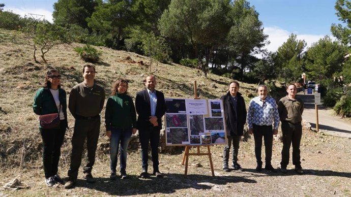 Archivo - El conseller de Medio Ambiente y Territorio, Miquel Mir, y el director general de Espacios Naturales y Biodiversidad, Lloren Mas, presentando el Alcúdia el proyecto 'Adaptación de las masas forestales insulares al cambio climático'