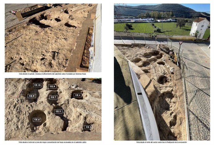 Fosas de la tenería que quedarán al descubierto en un espacio en el que se habilitarán paneles informativos con la historia de este hallazgo durante unas obras de la red de saneamiento y abastecimiento de este municipio.