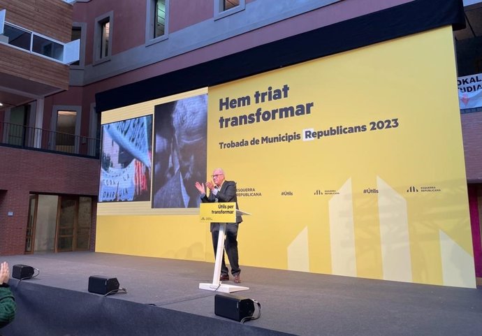 El candidato de ERC a la alcaldía de Barcelona, Ernest Maragall, en el Encuentro de Municipios Republicanos 2023 celebrado por ERC este sábado en el Campus de Ciutadella de la Universitat Pompeu Fabra (UPF) de Barcelona.