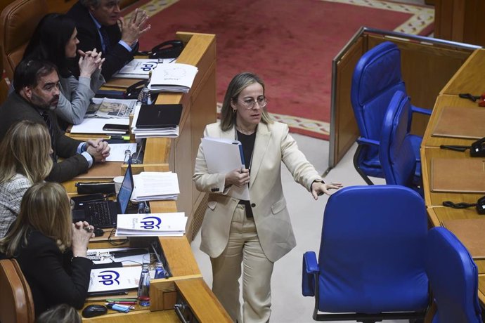 La conselleira de Infraestruturas e Mobilidade, Ethel Vázquez, comparece en el pleno de la Cámara gallega