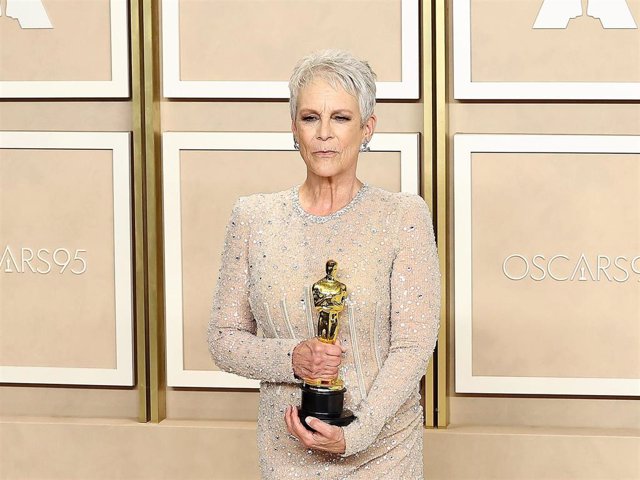 Jamie Lee Curtis, winner of the Best Actress in a Supporting Role award for "Everything Everywhere All at Once," poses in the press room during the 95th Annual Academy Awards on March 12, 2023 in Hollywood, California