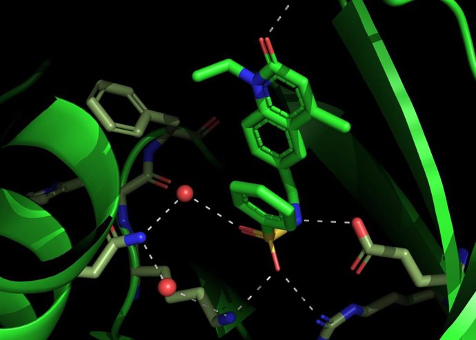 Estructura del compuesto iSB09 desarrollado por los investigadores del CSIC activando al receptor de ABA y la respuesta de las plantas a la sequía.