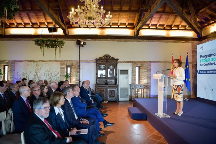 La ministra de Hacienda, María Jesús Montero, en el acto de lanzamiento del Programa 'Feder Castilla-La Mancha 2021-2027'.